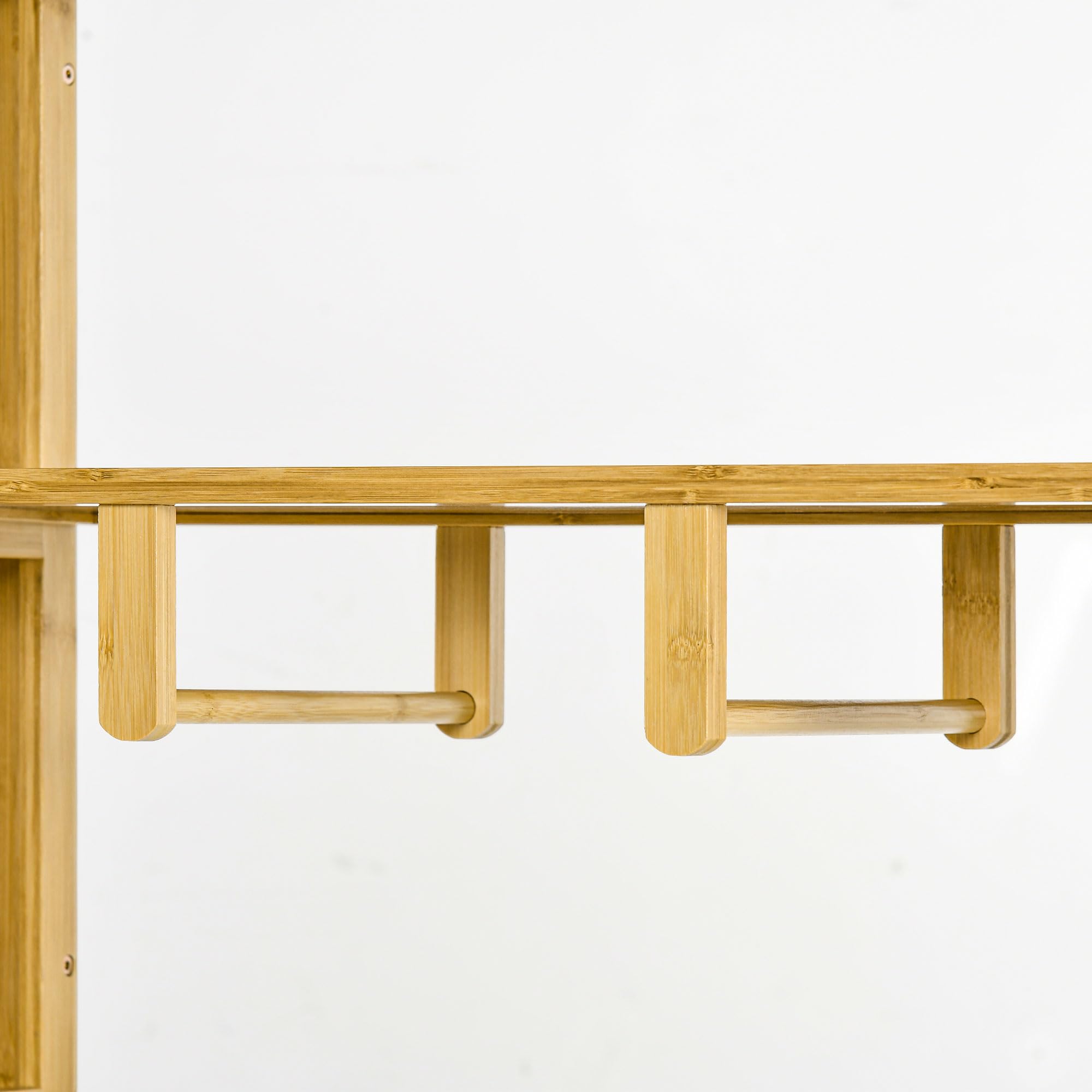 HOMCOM Armoire penderie en Bambou Armoire de Rangement avec 2 Portes coulissantes, étagères Ouvertes et Tringle pour la Chambre à Coucher, 145 x 35 x 165cm, Finition Bois Naturel