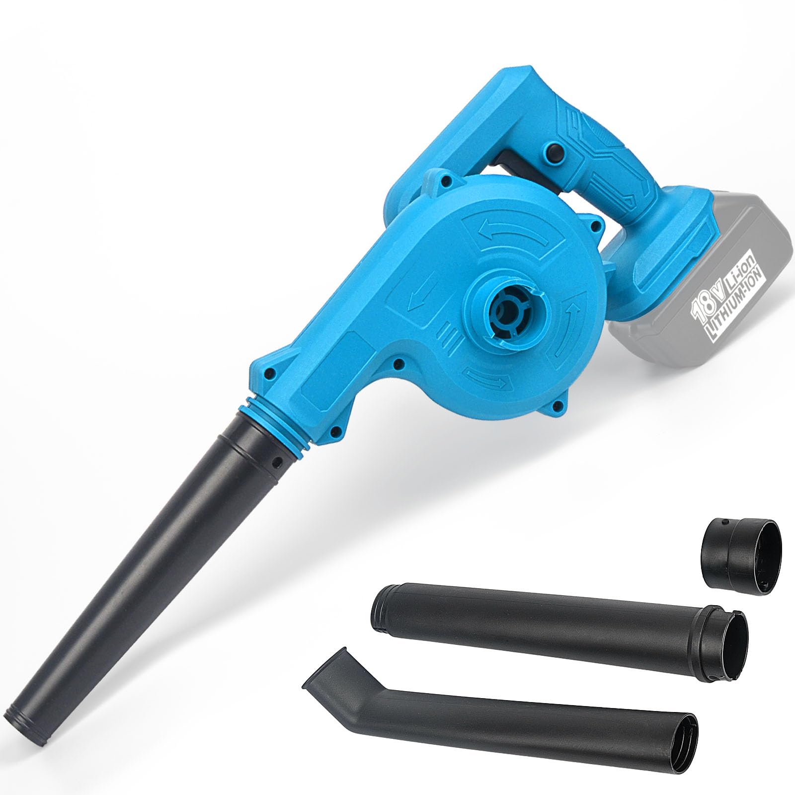 Soffiatore per foglie senza fili per Makita 18 V, soffiatore d'aria elettrico da cantiere con ugello a becco d'anatra, soffiaggio e aspirapolvere 2 in 1 per foglie da giardino, pulizia auto