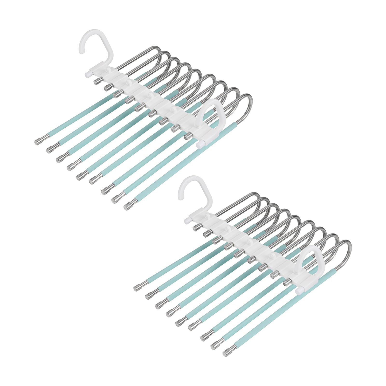 ZEPFJHE Closet Organizer Pants Hangers, 2 Pack 9 Rod Folding Trouser and Skirt Hanger Set for Space Saving Wardrobe Storage Closet Organizer Space Saving Wardrobe Storage Layered