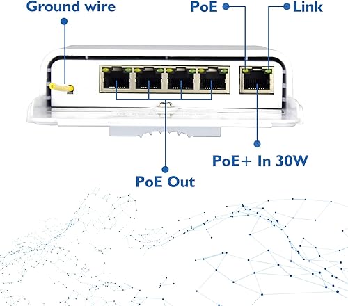 Miniatura 6 de ThePoEstore Gigabit - Extensor PoE de 5 puertos para exteriores, IP65, impermeable, interruptor PoE, amplificador PoE, potenciador PoE, 60 W