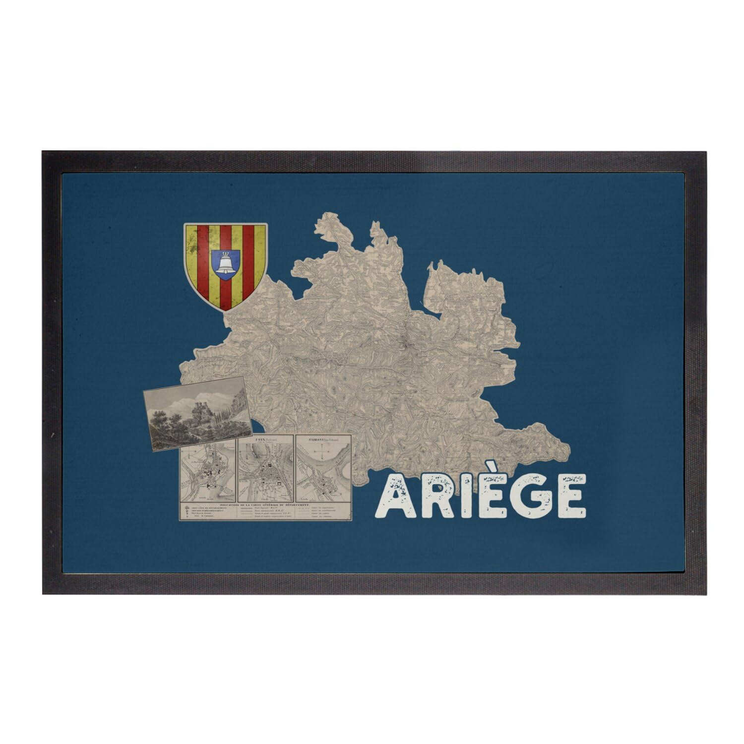Paillasson Ariège 09 stop saleté tapis carte ancienne Foix Occitanie 75x50cm