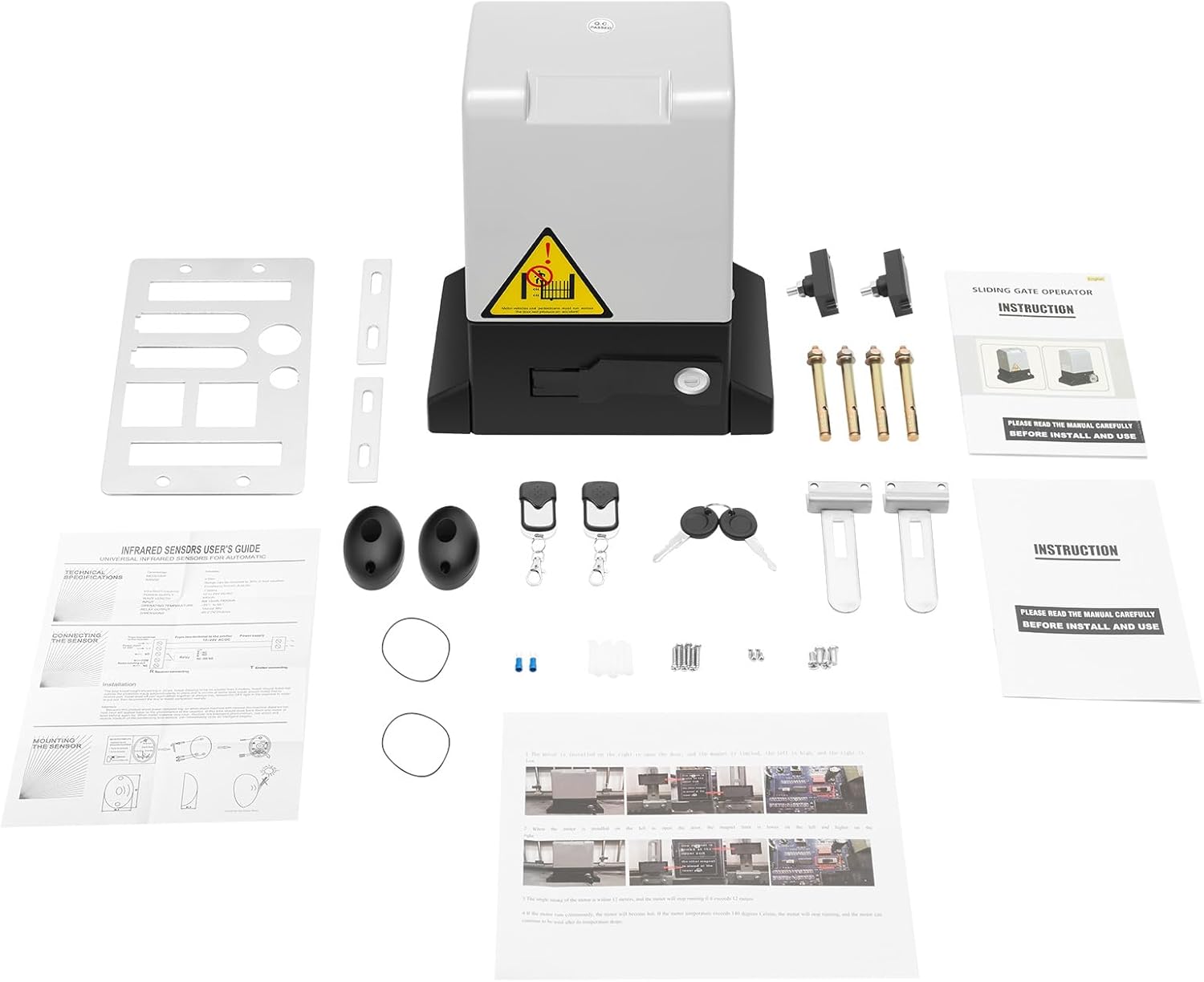 Automatic Sliding Gate Opener, 220V 3A 1400RPM Gate Opener Rack IP44 Gate Operator Hardware Kit for Security with Remote Controls Electric Rolling Driveway Slide Gate Motor (550w-2645.55lbs)