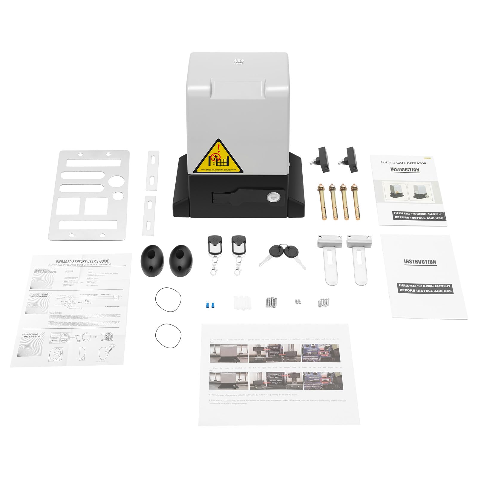 MIIWWOWO 550W Automatic Sliding Gate Opener Kit, Electric Gate Opener for Doors up to 1200kg, Automatic Gate Motor with Remote Control & Infrared Sensor (Gate Opener)