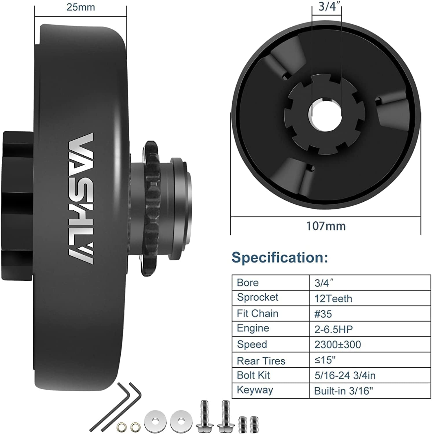 VASHLY Go Kart Clutch 3/4" Bore 12T with #35 Chain Centrifugal Clutch and Chain for Go Kart Minibike Honda Kart Engines