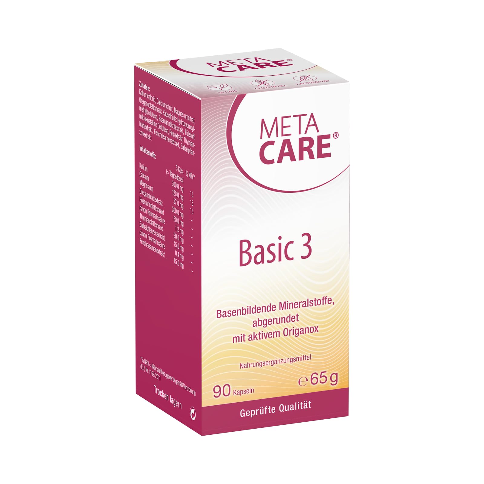 Basic 3 - Basische Mineralstoffe mit ausgewählten pflanzlichen Extrakten - Ideal zur gezielten Basenzufuhr - Abgerundet mit aktivem Origanox - 90 Kapseln
