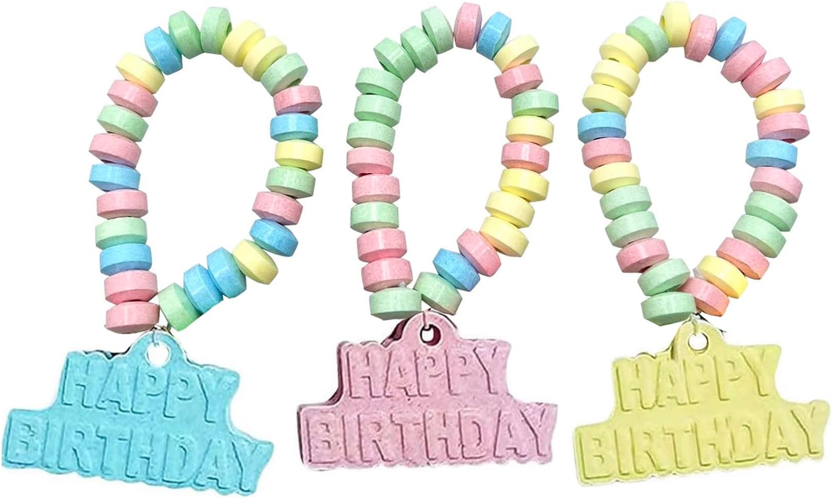 Happy Birthday Candy - 24 Individually Wrapped Bulk Candy Bracelets - Great for Birthday Party Favor Candy - Goodie Bags for Kids - Pinata Fillers - Candy Bar Birthday Colors