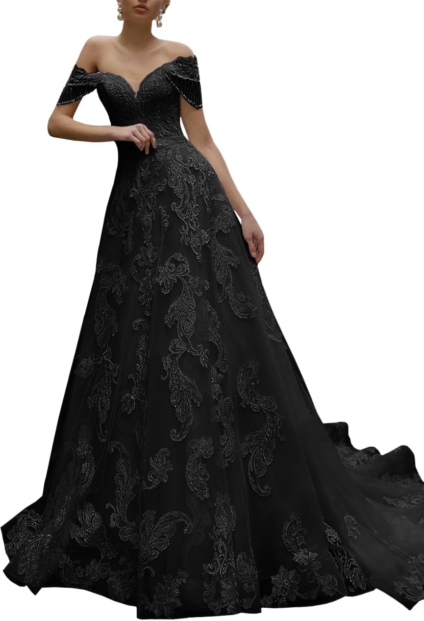 Lace Wedding Dresses 2024 Off The Shoulder Ruffles Tulle Long Bridal