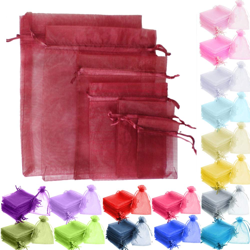 Time to Sparkle 200 Pcs Organza Gift Bags - Burgundy 7x9cm