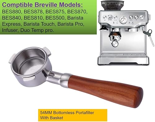 Miniatura 6 de Portafiltro sin fondo de 2.126 in se adapta a Breville Barista Espresso Machine Portafilter de acero inoxidable desnudo junto con cesta de filtro de