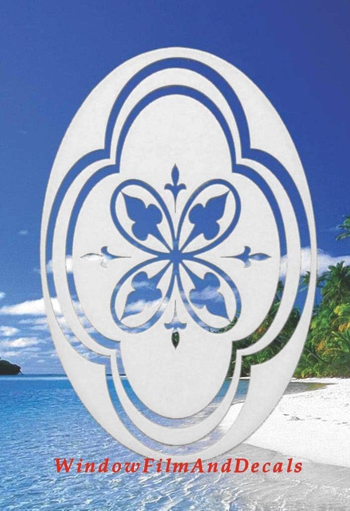 Oval Decorative Design Etched Window Decal Vinyl Glass Cling - 15" x 23" - White with Clear Design Elements