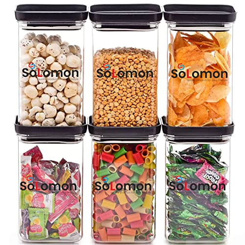 Solomon Plastic Kitchen Fridge Container Transparent Jar Airtight Food Grade Quality Product Used for Daily Storage Spices Dryfuit Tea Salt 1100ml (Pack of 6 Black) Solomon Plastic Kitchen Fridge Container Transparent Jar Airtight Food Grade Quality Product Used for Daily Storage Spices Dryfuit Tea Salt 1100ml (Pack of 6 Black)