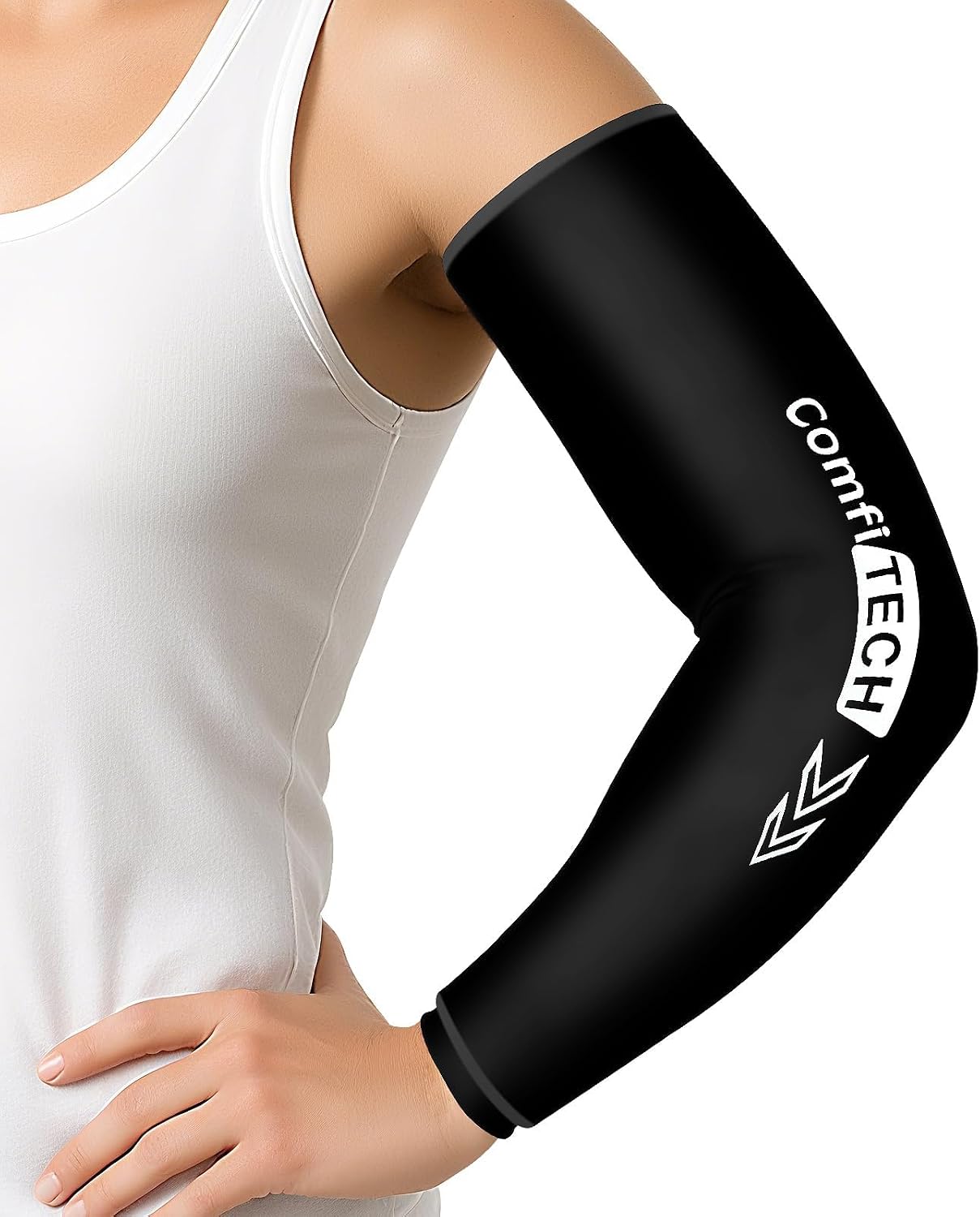 ComfiTECH Full Arm Ice Pack Wrap for Pitchers, Extended-Length Flexible Sleeve for Tennis Elbow, Forearm, Wrist Discomforts, Golfers Arm, Shin Splints, Cold Pack for Athletes Throwing Recovery, M