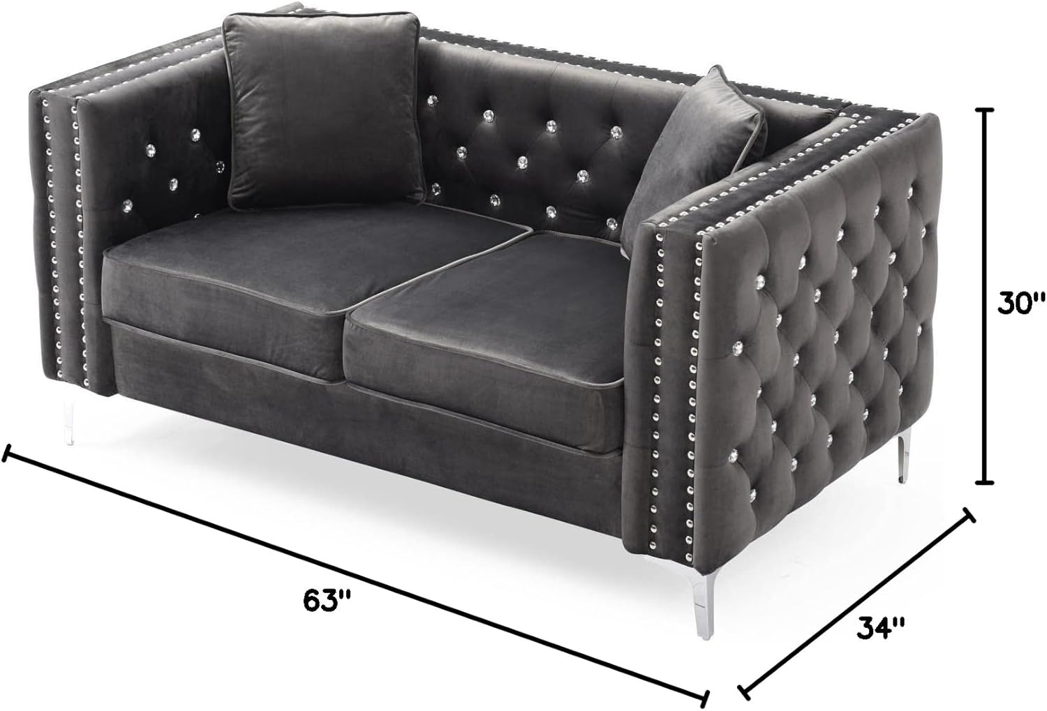 Glory Furniture Paige Loveseat, Gray. Living Room Furniture 30" H x 63" W x 34" D