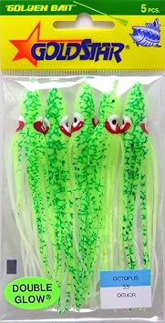 Silver Horde 10808140 Squid Octopus 3.5 414 5/pkg. Glow/Chartreuse Spatter, Multi, One Size