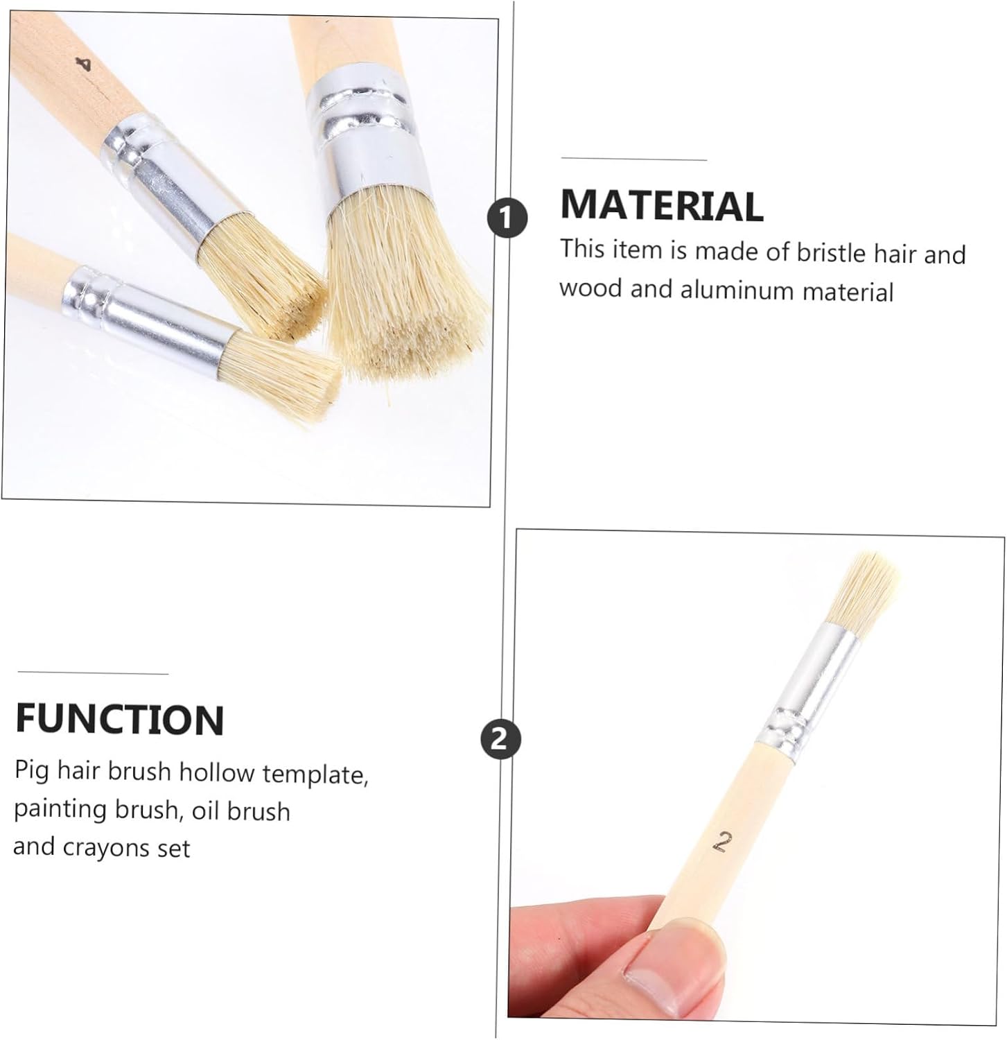 3set Stencil Paint Brush Set Natural Bristle Handle for Stenciling DIY Projects Comfortable to Grip