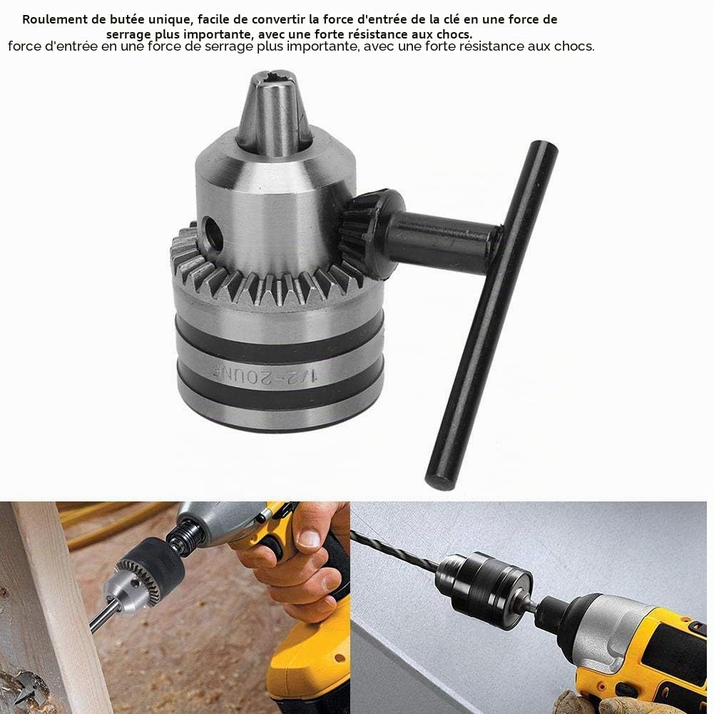 Mandrin de perçage 3.0-16MM 1/2-20UNF, kit d'adaptateur de mandrin de type clé avec adaptateur à tige ronde pour marteau électrique SDS