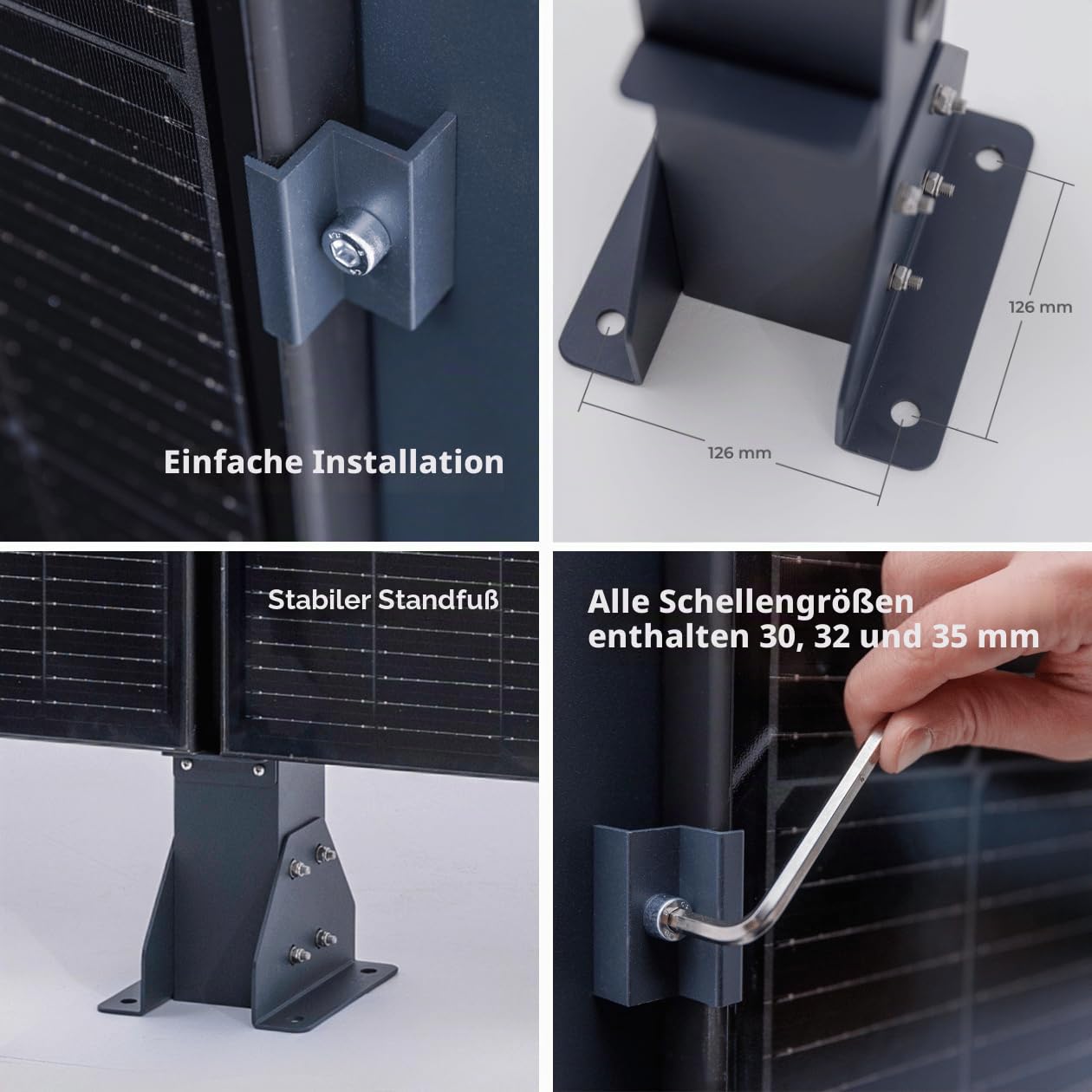 Balkonkraftwerk Halterung als Solarzaun System – Aluminium Solarmodul Halterung für 2 Solarmodule – Solar Panel Halterung für Garten & Grundstück – Für Standard & Bifacial Solarmodule