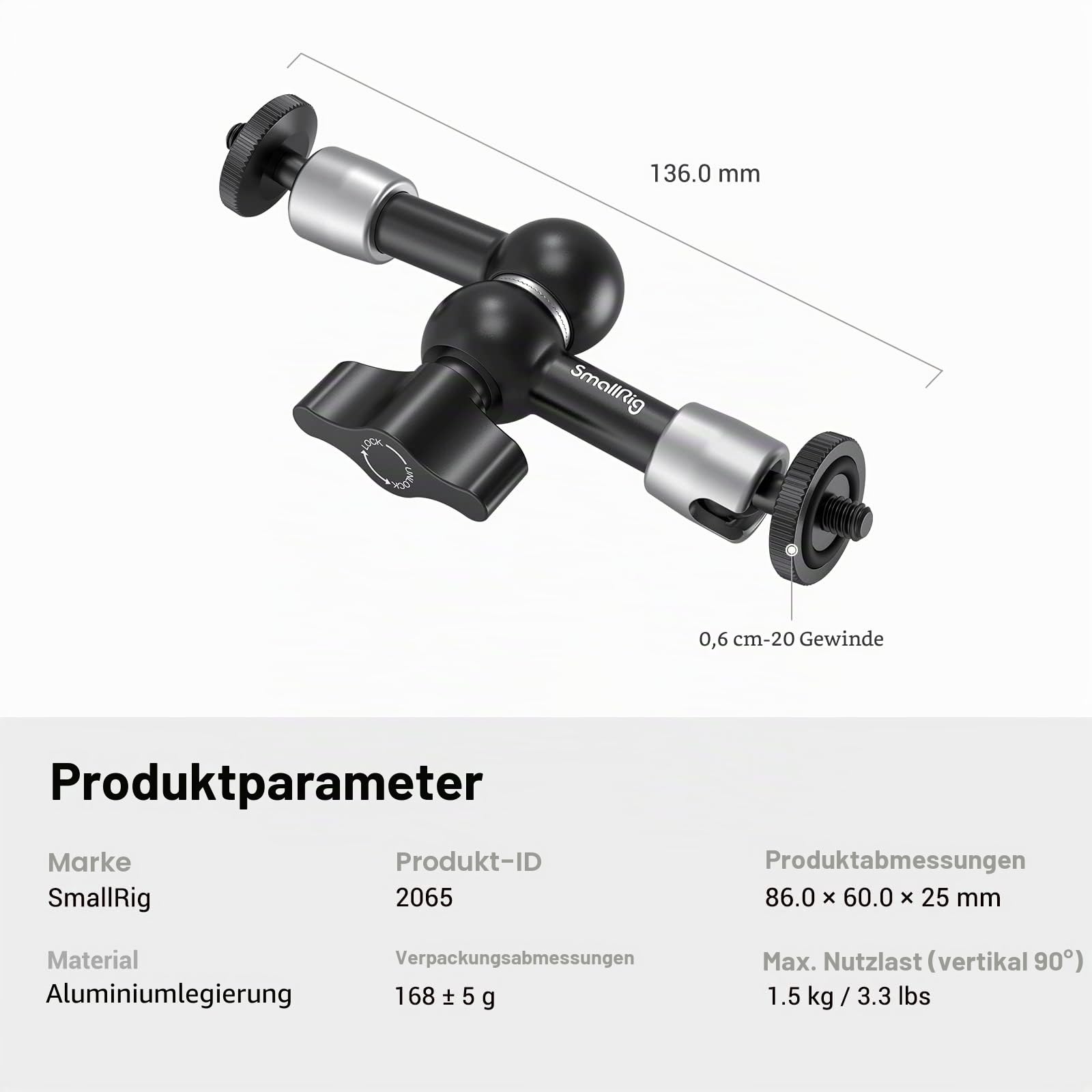 SMALLRIG Magic Arm 5,5 Zoll für Monitor EVF Videokamera Rig - 2065B