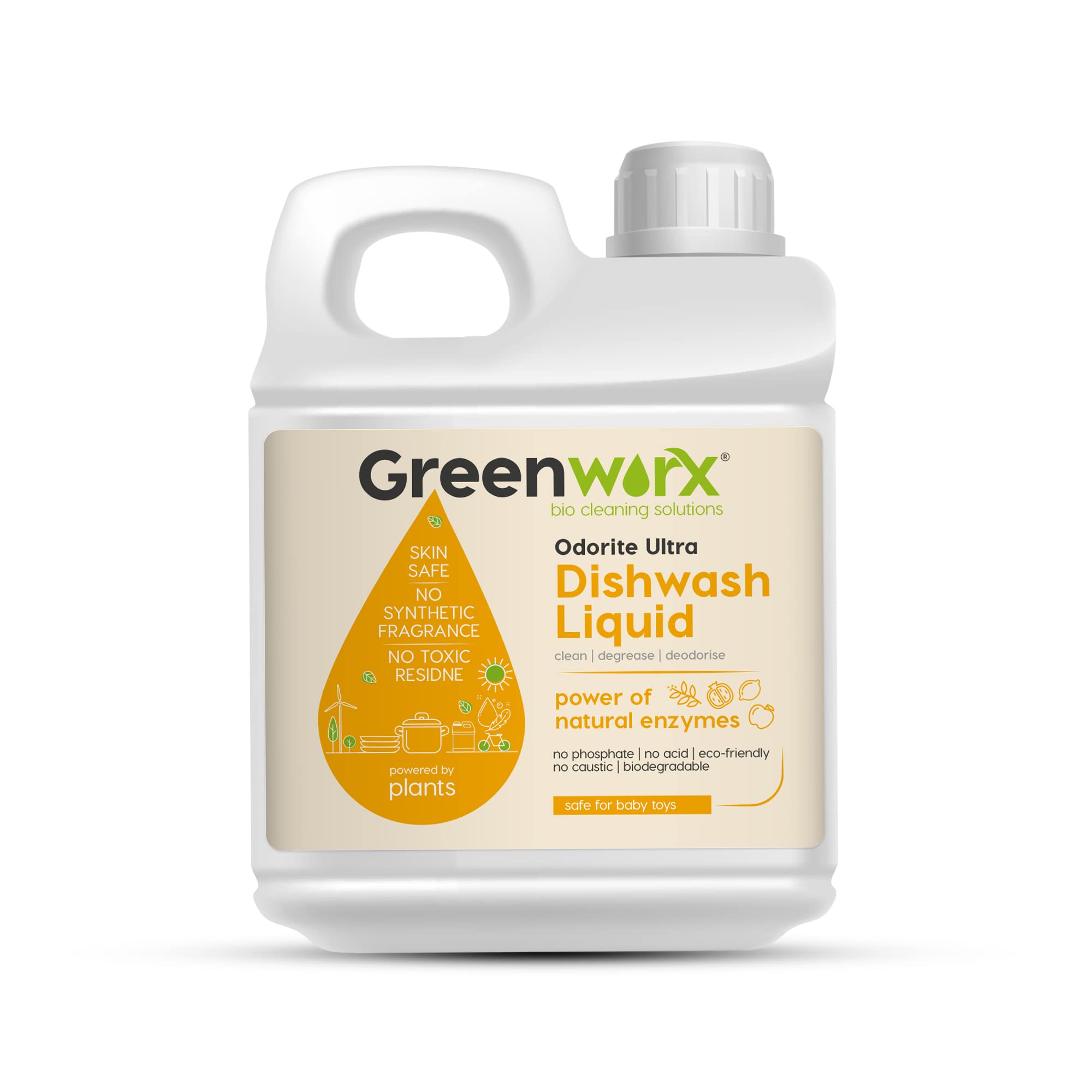 GreenworxDishwash liquid, Eco Friendly, Biodegradable, Skin friendly, baby safe Pack Of 5 Ltr