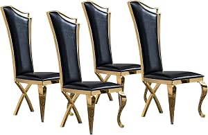 Amazon.com - Goujxcy Luxury Leatherette Dining Chairs Set of 4, Modern Black Gold Kitchen Chairs ...
