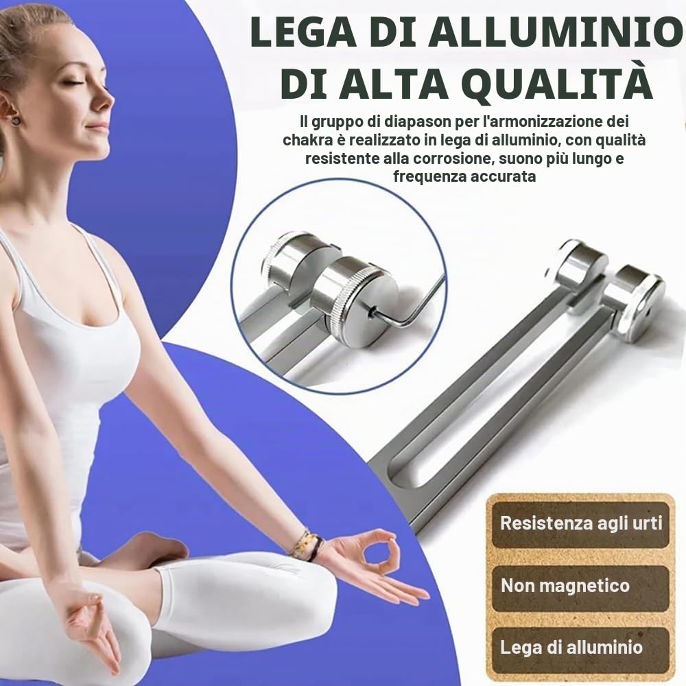 NEWFUN Diapason,Diapason Neurologico,Set di 10 pezzi con base + 2 martelli in silicone e panno per la pulizia, ideale per la terapia, per la terapia dei chakra, la terapia del suono, l'antistress