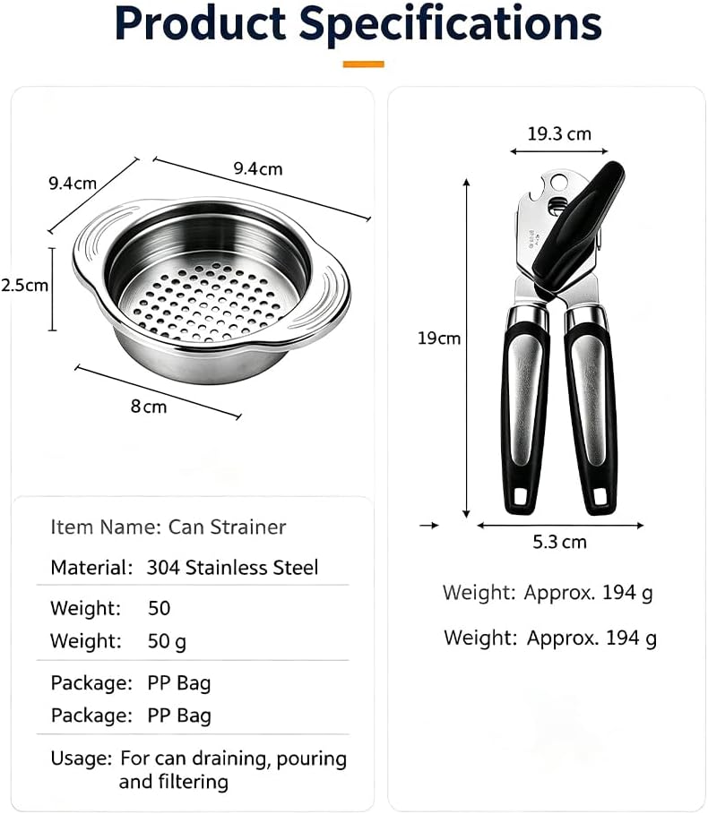 2 Pack Stainless Steel Can Strainer with Can Opener, Reusable Canned Tuna Vegetable Drainer Kitchen Gadget image 2