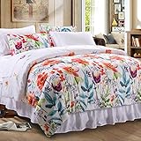 SexyTown 8-Piece Bed-in-A-Bag Queen Size,Fluffy Down Alternative Comforter,Floral Leaf White Complete Bedding Set (Comforter, 2 Pillow Shams,Flat Sheet,Fitted Sheet,Bed Skirt, 2 Pillowcases)