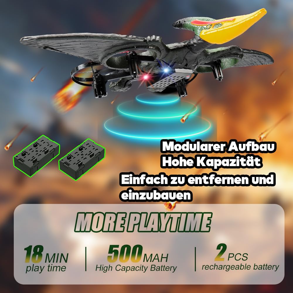 Pterodactyl Dinosaurier-Spielzeug-Drohne für Kinder, einfach zu fliegen, Drache, ferngesteuertes Flugzeug, fliegendes Spielzeug, Geburtstagsgeschenke für Jungen, Hobby, ferngesteuertes Flugzeug (grün)