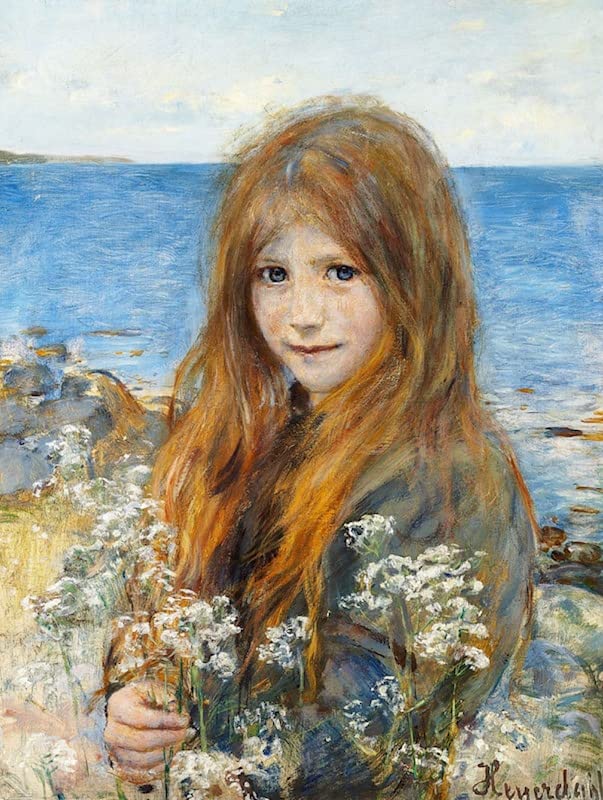 Toile la petite fille sur la plage Hans Heyerdahl pour habiller un mur de salon vide 60x90cm