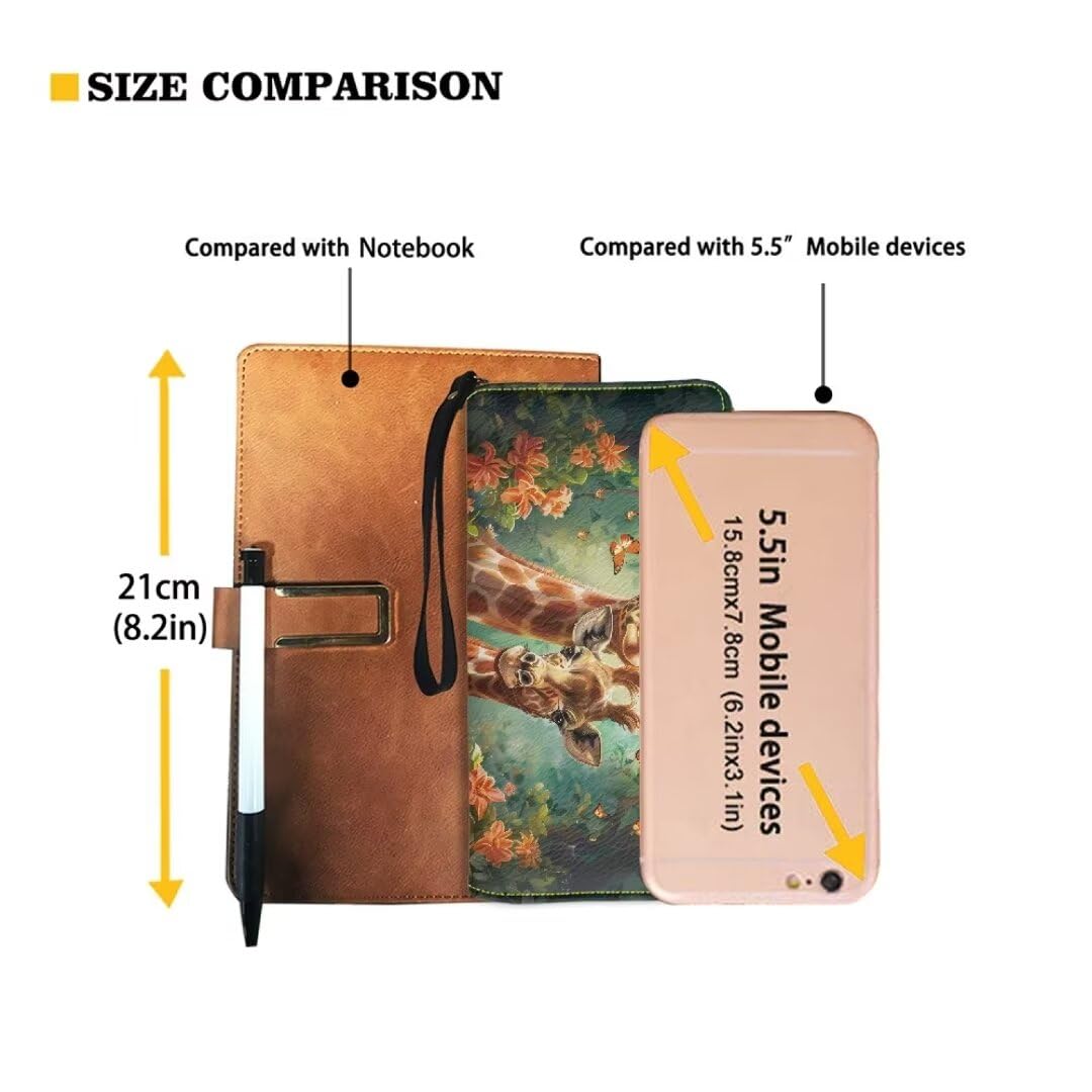 Tiasarato Forest Giraffes Wristlet Wallet for Ladies Butterfly Floral Flowers Clutch Wrist Strap Long Purse PU Leather Credit Card Wallets for Checkbook/Smartphone/Cash
