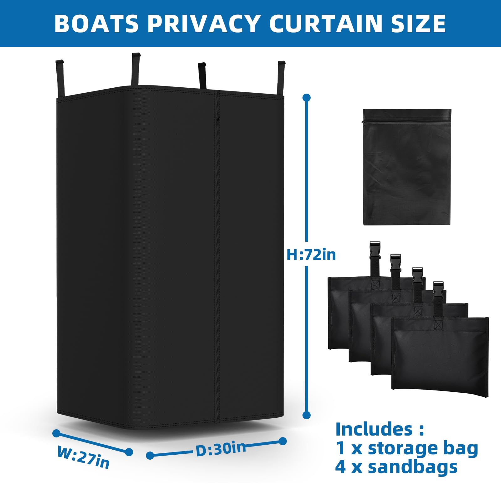 Yexcend Privacy Tent for Boats, 800D Waterproof Fabric Boat Privacy Curtain Pontoons Changing Room with Windproof Sandbags, Easy to Install Under Bimini Top, 30