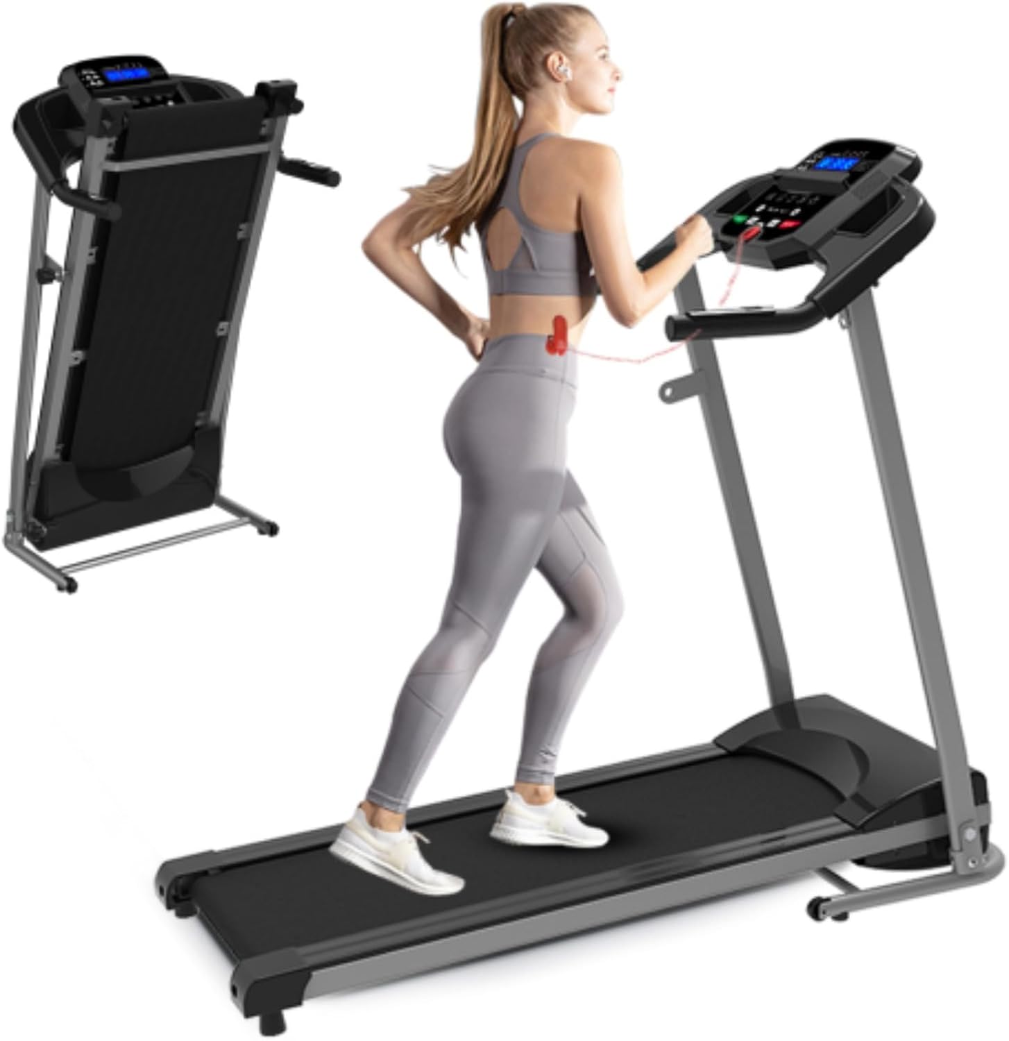 Foldable Electric Treadmill Home Office Fitness Workout 2.5HP Motorized Running Machine with 12 Perset Programs 265LBS Weight Capacity Walking Jogging Treadmill