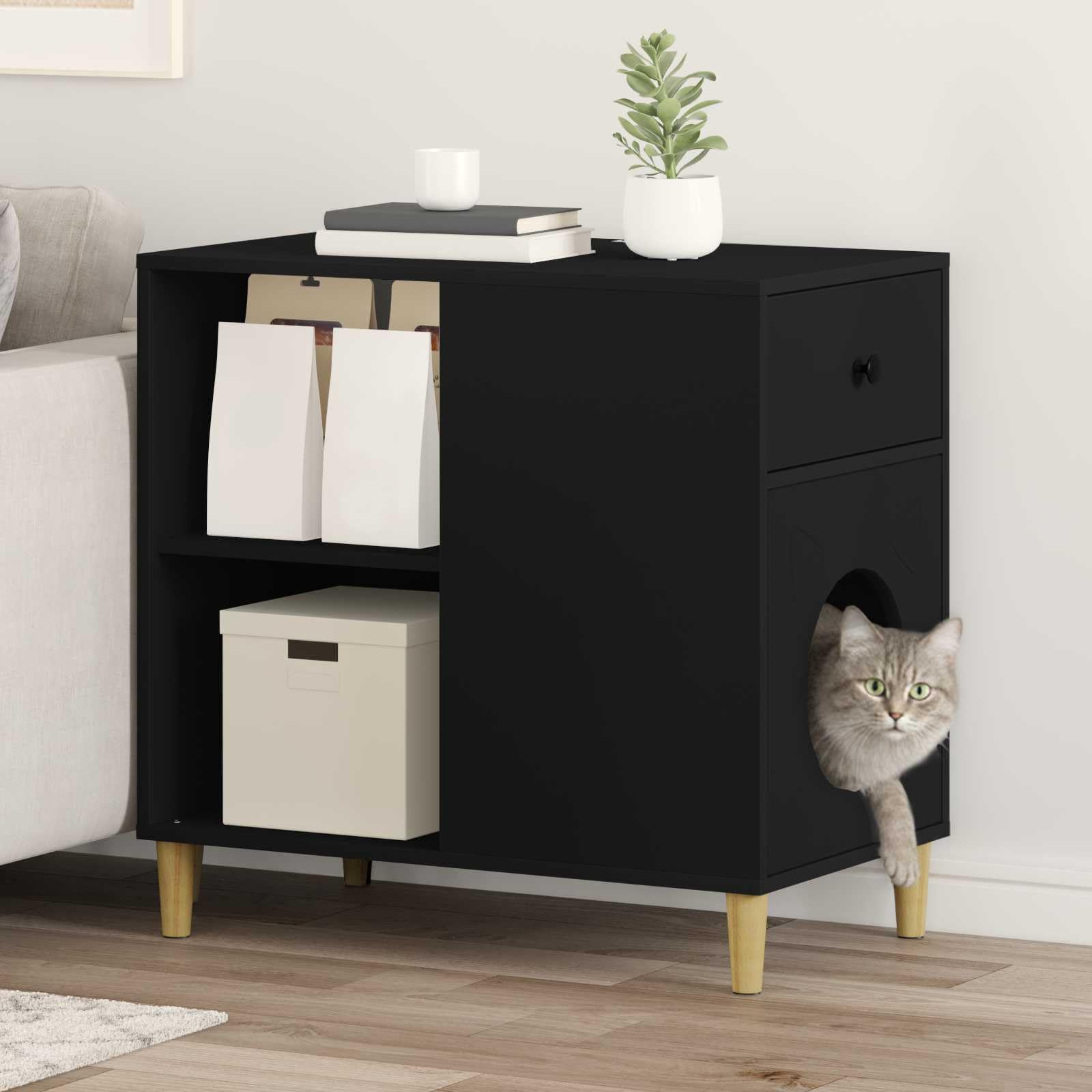 Maison pour chat noir en bois : l'abri idéal pour le salon et le balcon