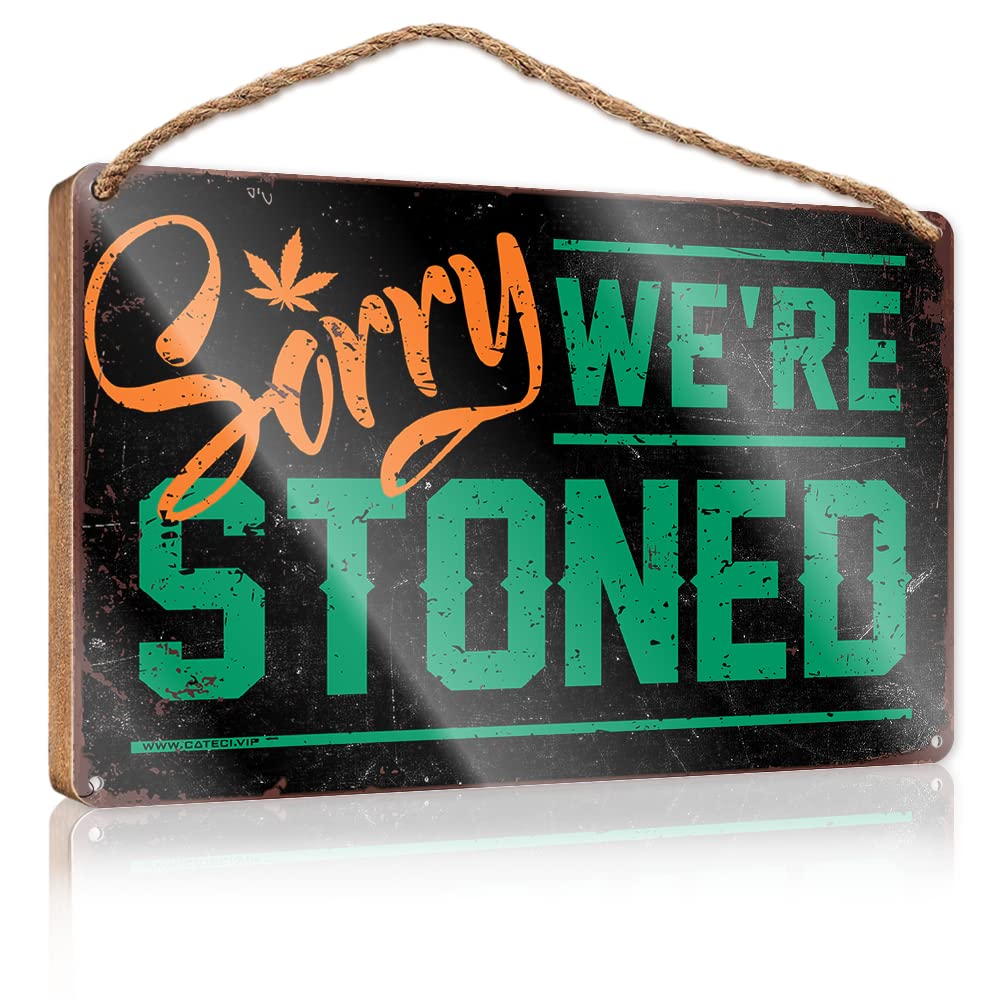 DTHA Wood Sign With Sayings Sorry We'Re Stoned Wooden Sign Wooden Hanging Sign Bathroom Wall Decor(15X28CM)