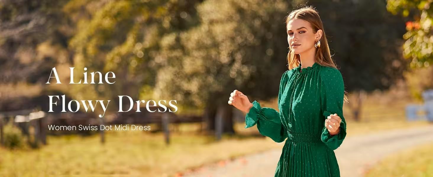 Generisch Elegante vestido largo de manga larga para mujer con estampado Ditsy con cintura elástica y cuello de lazo