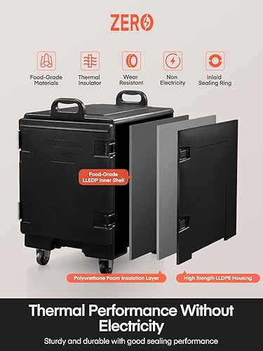 Miniatura 6 de Caja caliente para catering, calentador de alimentos portátil de 82 cuartos de galón con ruedas, transportador de bandeja de alimentos aislado