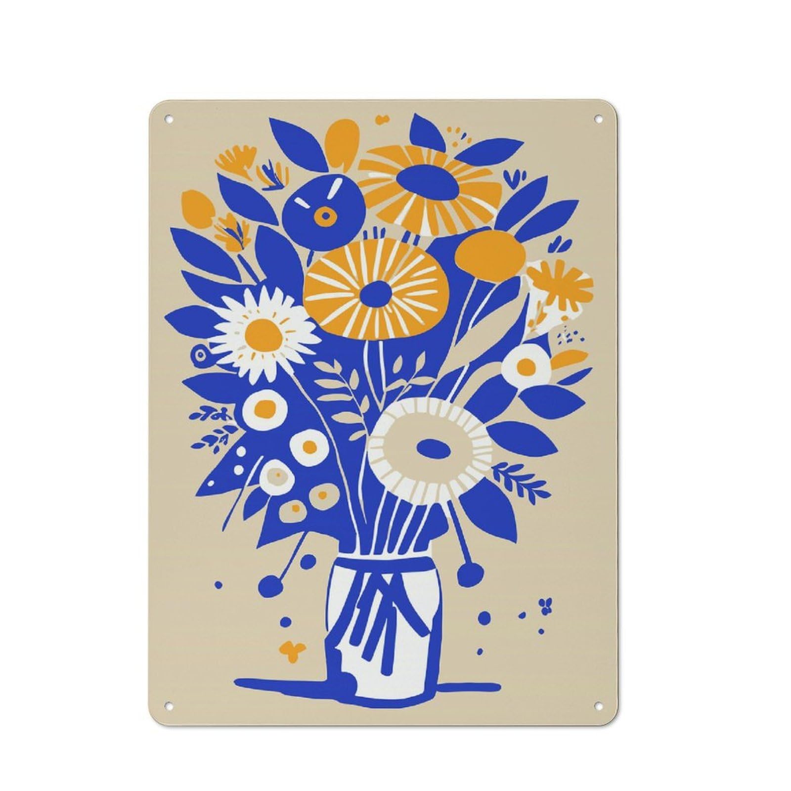 Evelyn Bouquet of Flowers Decorative Metal Wall Decor 40x30cm, Decorative Tin Plaque for Bedroom, Kitchen, Office Or Living Room