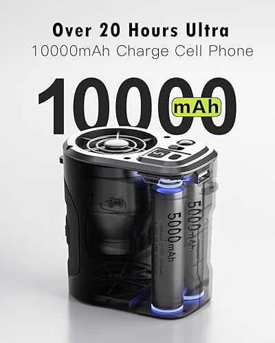 Miniatura 2 de Ventilador portátil recargable de 10000 mAh, mini ventilador de cintura con tiempo máximo de trabajo de 24 horas, 5 velocidades de 15000 rpm, fuerte
