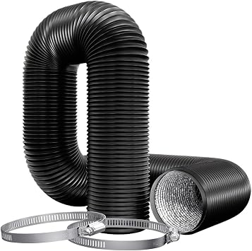 8 Inch 200mm Flexible Aluminum PVC Ventilation Ducting Hose - 5m Black Air Duct Pipe for Extractor Fan, Hydroponics, Grow Tents, Dryer Vents