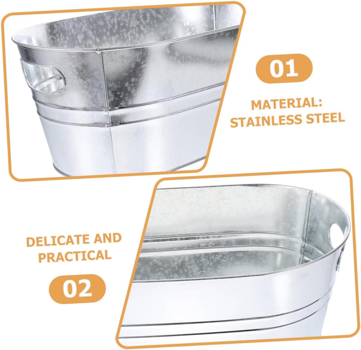 ORFOFE 2pcs Enamel Ice Bucket Stainless Steel Ice Cube Holder for Freezer Party