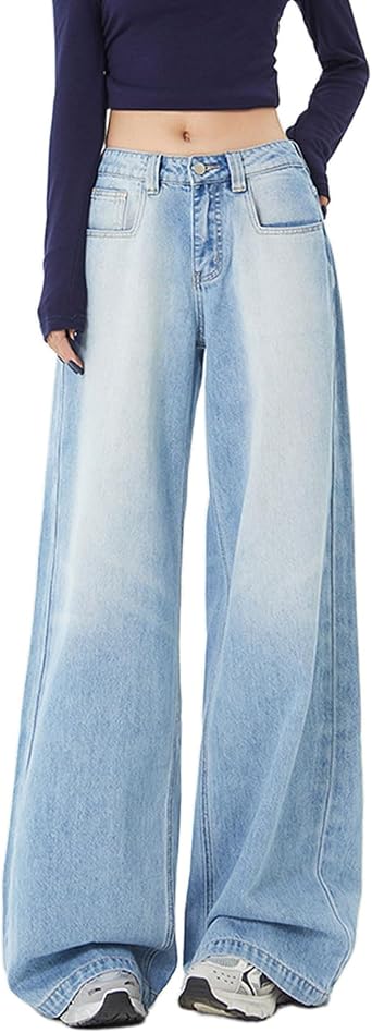 Low Rise Baggy Jeans for Women Casual Straight Loose Denim Pants Y2K 2000s Boyfriend Washed Jean Trousers