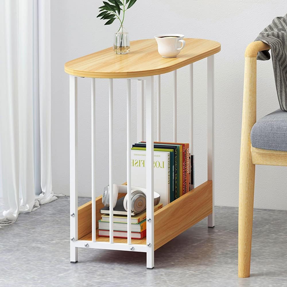 Menaka Small Sofa Table Side End Table Oval with 2 Tiers Storage Shelf, Little Corner Coffee Table Wood with Metal Frame Tea Table Bedroom Beside Table Nightstand (Oval Walnut)