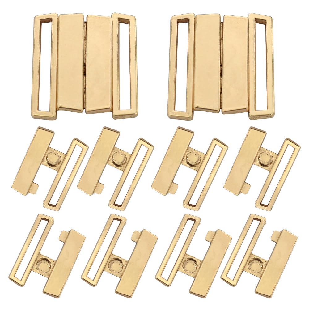 EMDOMO Metal Clasps Rectangular Bra Metal Buckle Hooks and Eyes Fastenings Adjustment Snap Closure for Sewing Swimsuit Trousers 10sets (Gold)
