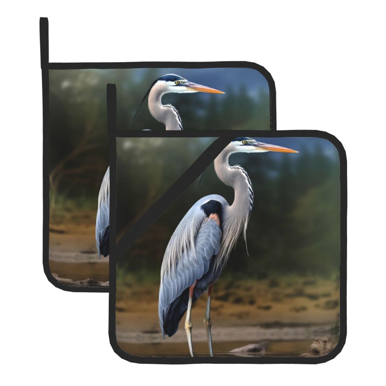Pot Holders Set of 2 Kitchen Heat Resistant Potholders Heron Pot Holders Cotton Lining Oven Hot Pads for Cooking Baking BBQ Microwave Kitchen Accessories