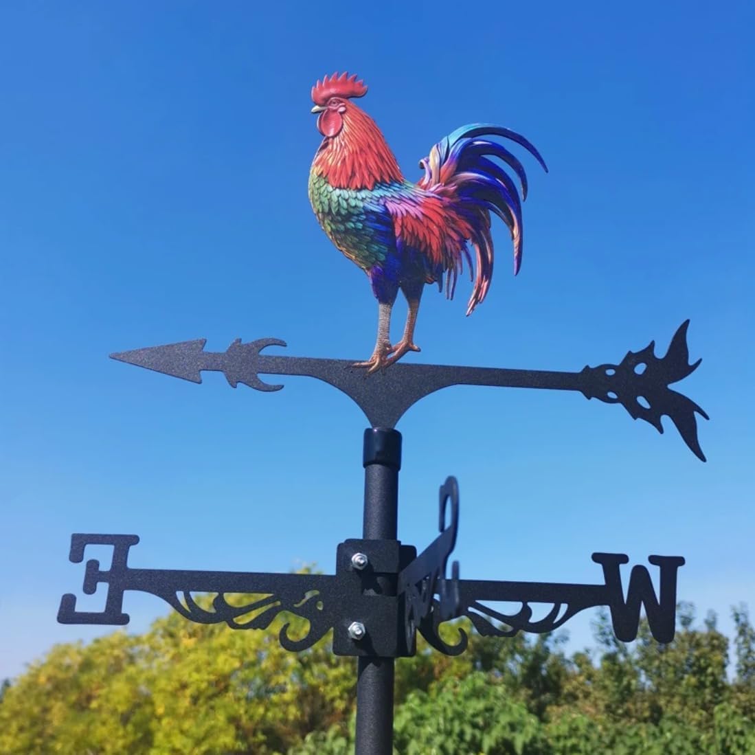Wetterfahne aus Metall, Hahn, Hof, Scheune, Ornament, buntes Dach, lebendiger Hahn, Windrichtungsanzeiger, Garten-Kunstdekor für den Außenbereich (CKB)