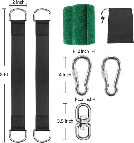Miniatura 5 de Juego de 2 correas de columpio para árbol (juego de 2), correas de columpio de árbol de 38102030 pies con capacidad para 5000 libras con protector
