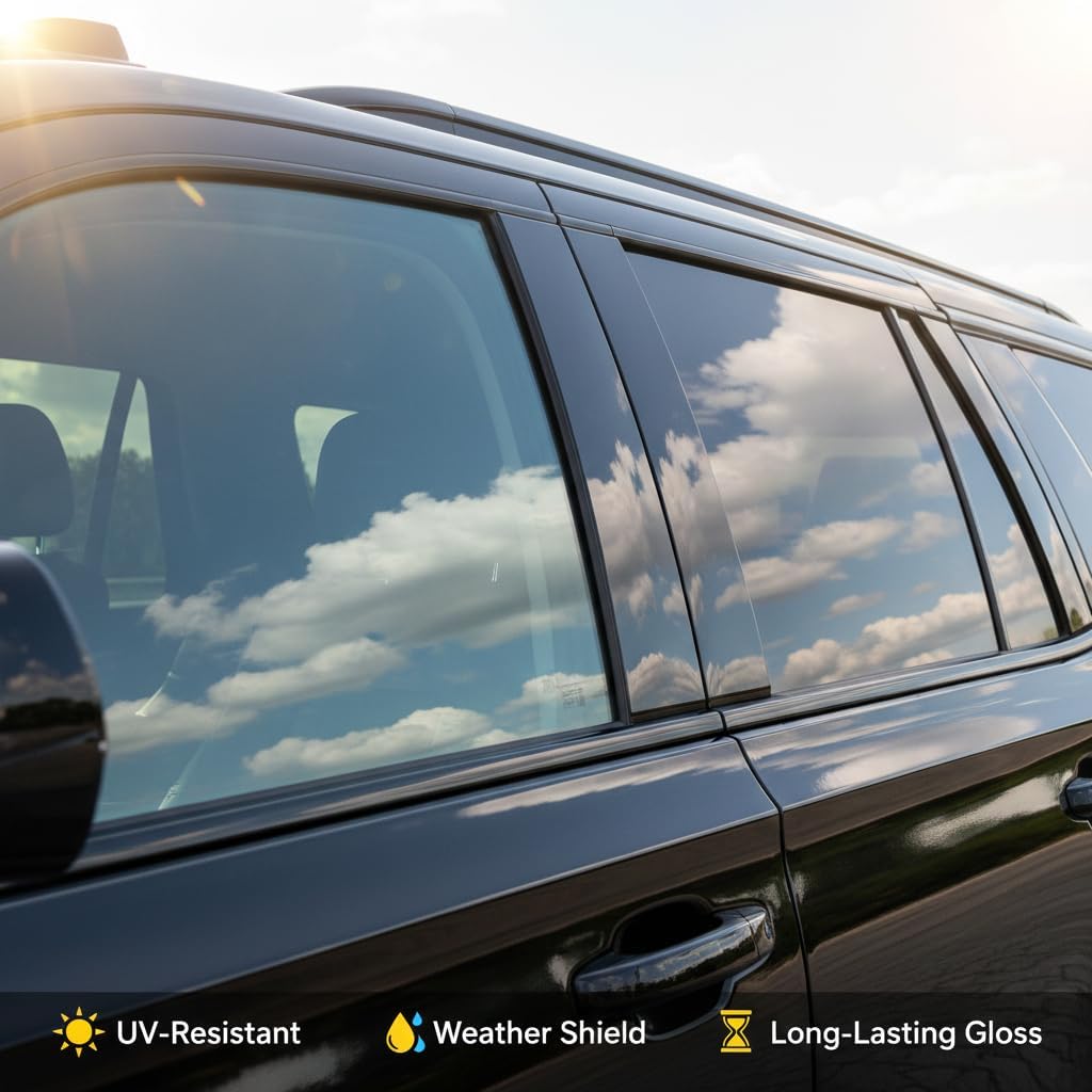 Fit for 2021-2025 GMC Yukon Side Window Chrome Delete Trim Overlay Kit with Gloss Black Blackout Film