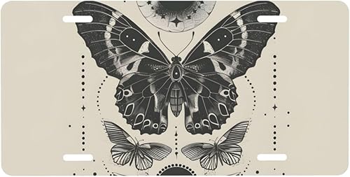 A-1713 - Placa de matrícula delantera gótica, mariposa, mariposa, accesorio de decoración de automóvil, placa decorativa de metal de aluminio,