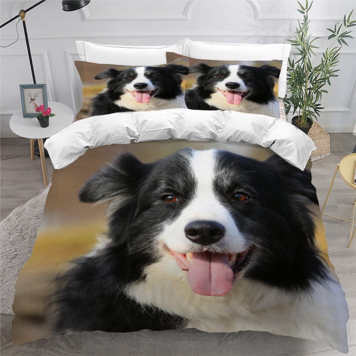 Luoru Color3 Teens Double Duvet Covers Set 3D Printed Childrens And Adults Bedding Duvet Set Border Collie Animal Dog Hypoallergenic Fluffy Bedding For Small Double 200X200 Cm