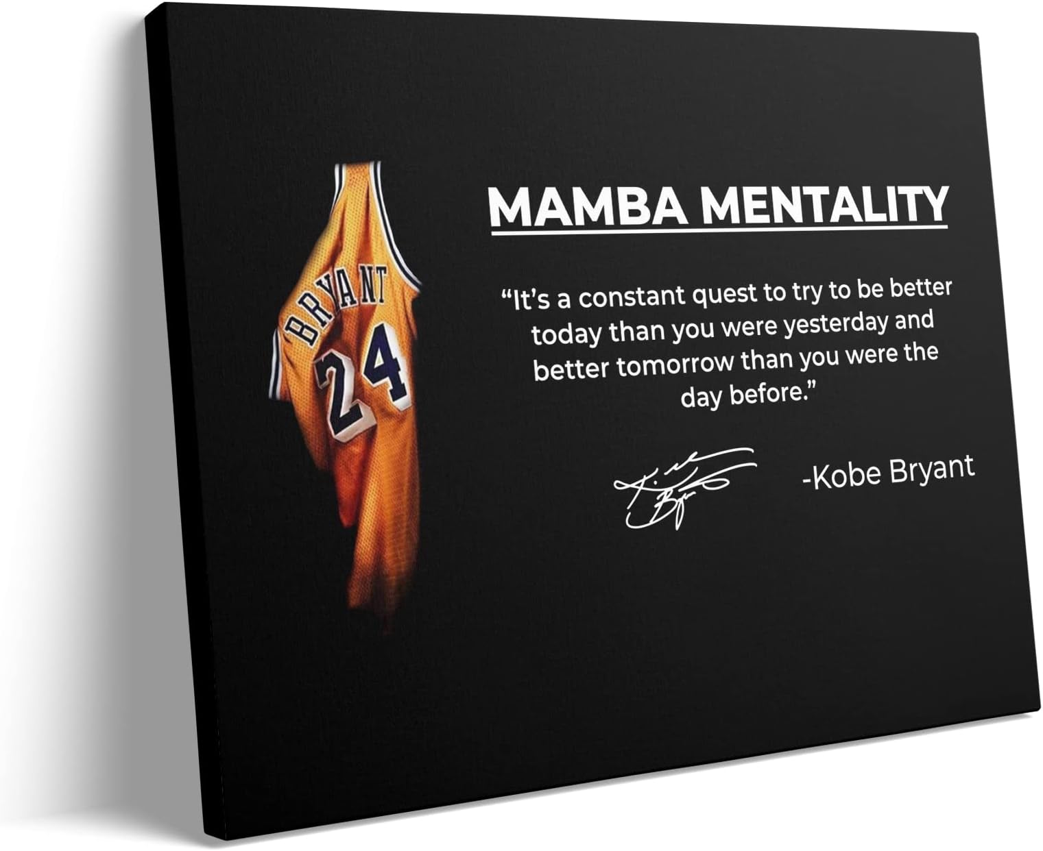 Kobe Bryant Canvas Framed Wall Art - Mamba Mentality, Black Mamba, NBA & Basketball Poster, 16"x20" (Style 2)